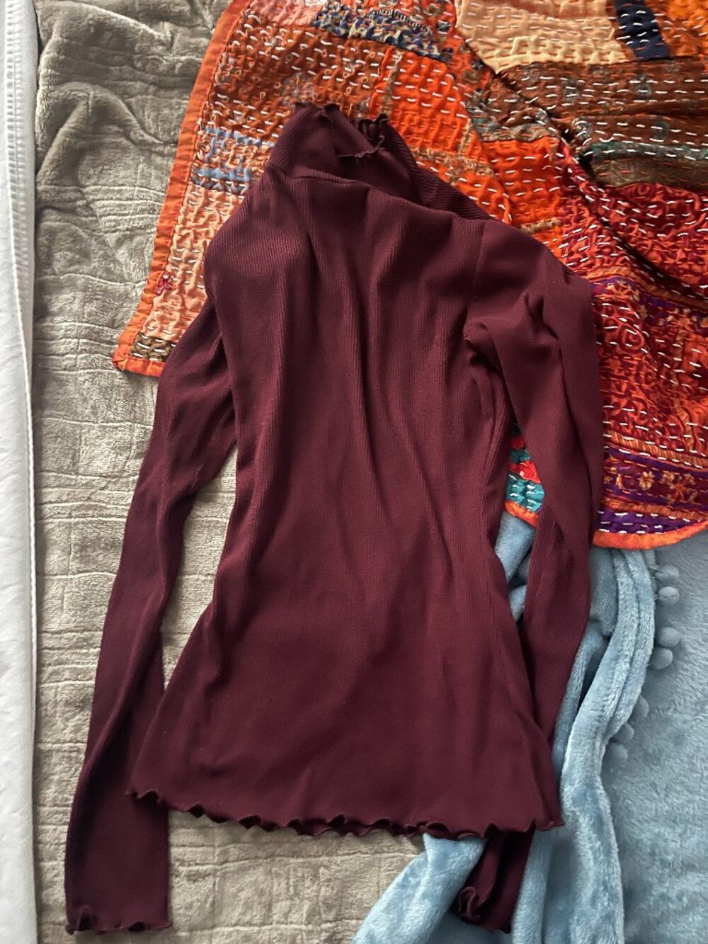 Sonoma | Maroon Lettuce Hem Long Sleeved Turtleneck